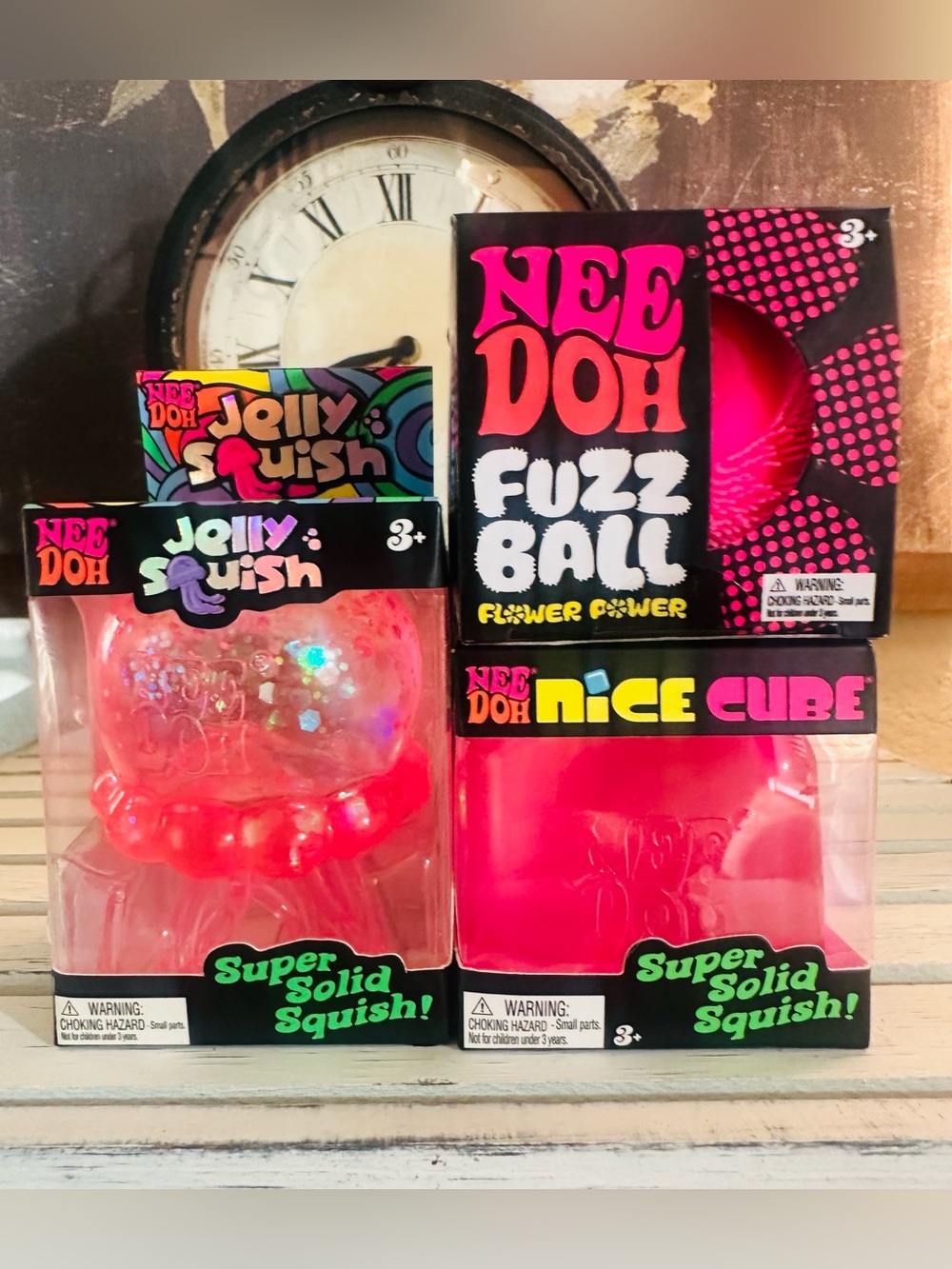 🩷🪼🩷 Authentic Pink NeeDoh Jellyfish, Fuzz Ball, and Nice Cube 🩷🪼🩷